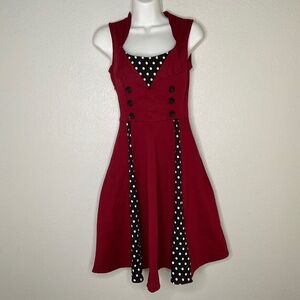 Women’s  Polka  Dot Retro Vintage Style Cocktail Dress Maroon Size S